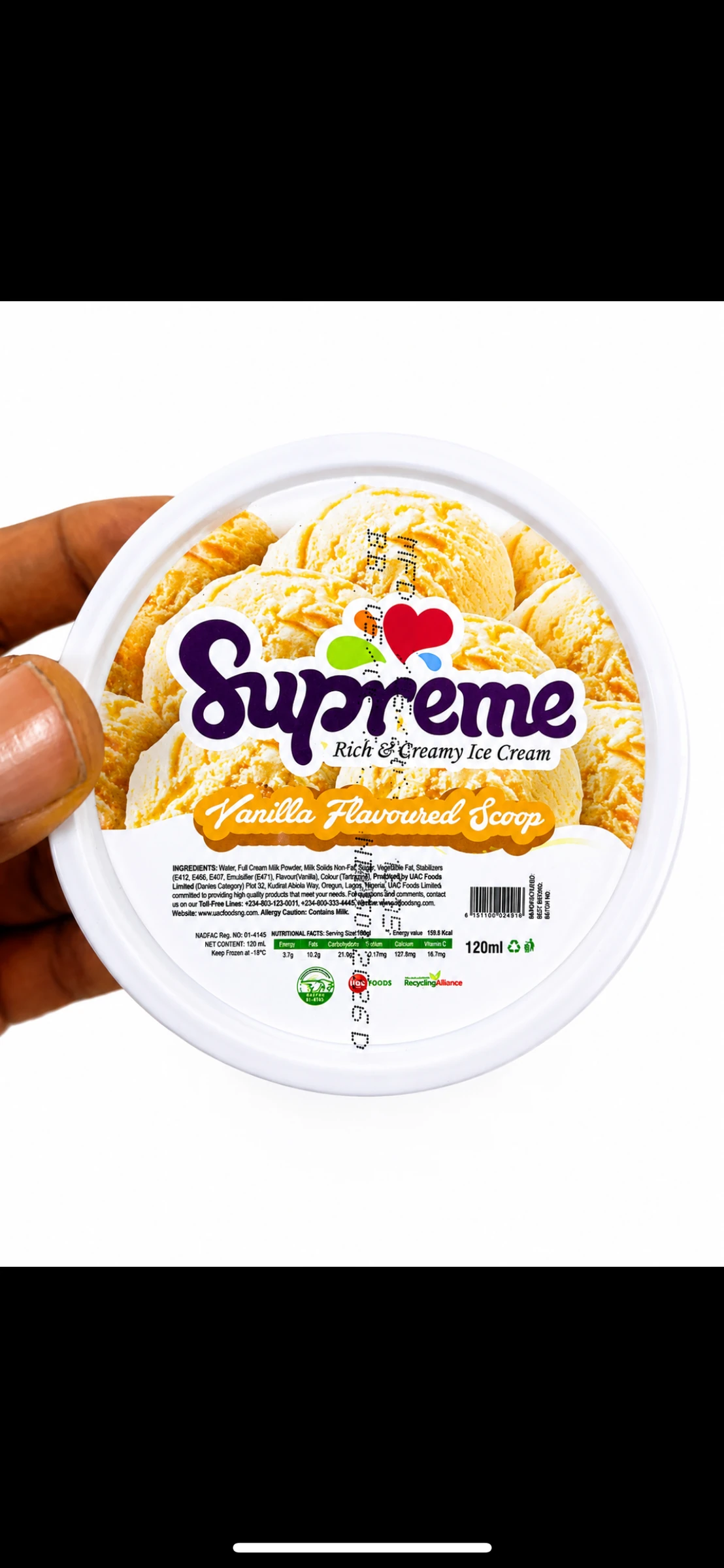 Supreme Vanilla Flavoured Ice Cream150Ml — Buy online at Fresh Mart