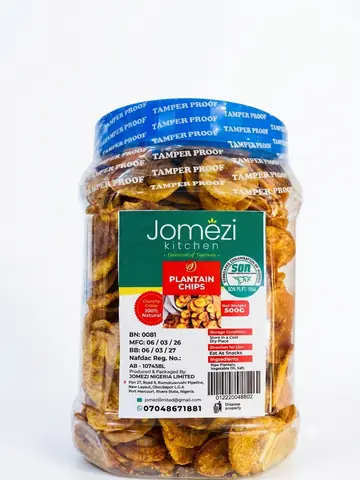 Jomezi Unripe Plantain Chips Jar 500G — Buy online at Fresh Mart