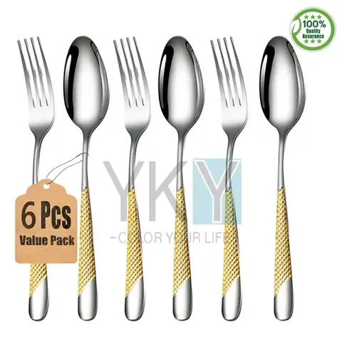 Gold / Silver Stainless Steel Spoon / Fork 6Pcs — Buy online at Fresh Mart